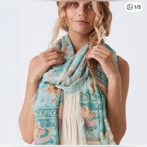 Spell Turquoise and Cream Floral Scarf